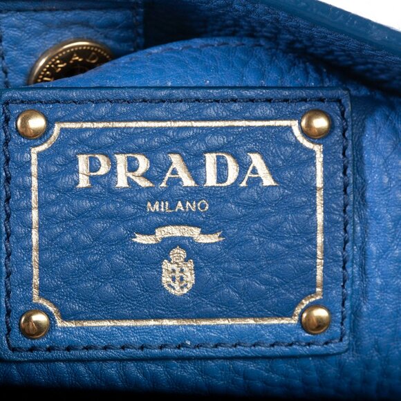 Authentic Prada Blue Vitello Daino Side Pocket Hobo Bag - Picture 6 of 8
